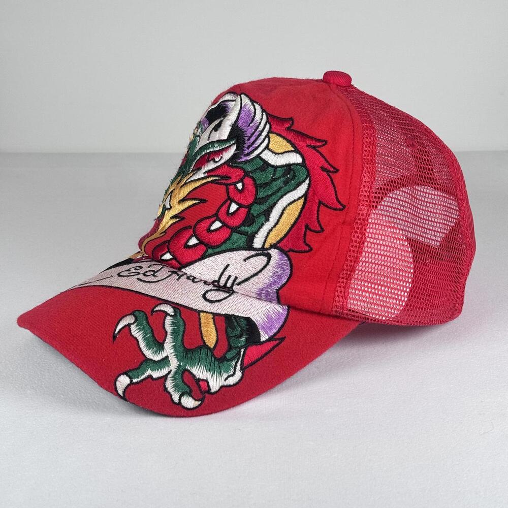 VTG Y2K Don Ed Hardy Dragon Red Trucker Hat - Picture 2 of 8